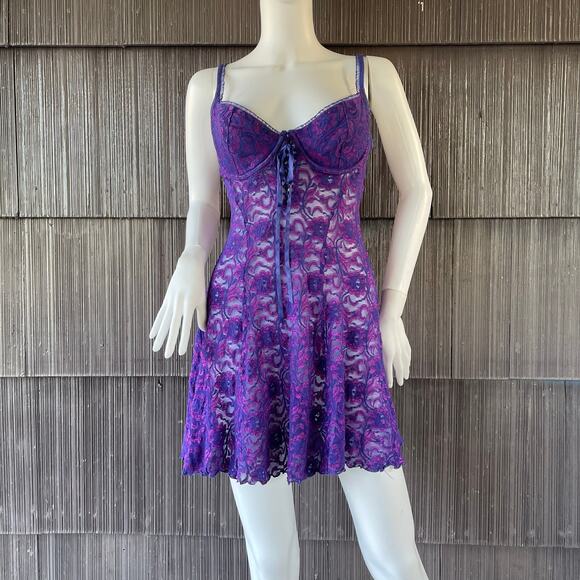 Frederick's of Hollywood Other - 🔥Vintage Y2K Frederic Of Hollywood Purple Lace Babydoll Lace Up Coquette Dainty